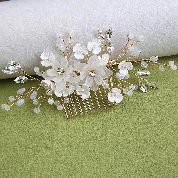 White pearl Pan Hair comb ornaments Handmade flower headdress bridal ornaments 728343527290 - COCOMELODY
